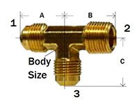 Forged Male Run Tee 45deg Flare Diagram